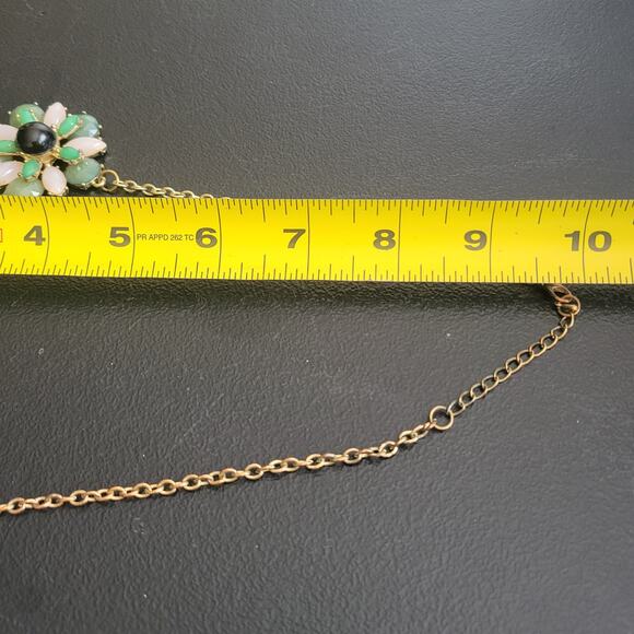 Vintage Necklace Jade Pink Black Flower Gold Tone 18 Inch Bling Whimsy Coquette - Picture 8 of 9